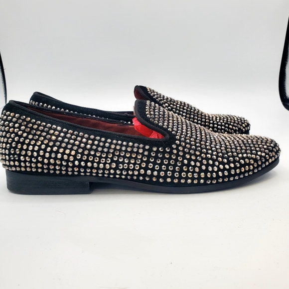 Steve Madden Men Formal Caviar  Loafers Black Lether Silver Beads Size 7 - Picture 1 of 7